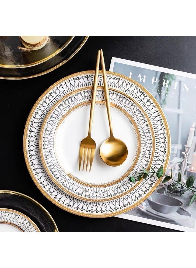 طبق طعام سيراميكي أنيق بورد ذهبي فخم خفيف نوردي مقاس 10 بوصة طبق فخم خفيف سيناريوهات الطعام الغربي والحلويات العائلي طبق طعام عائلي - Image 4